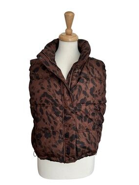 Old Navy Dark Brown Animal Print Puffer Vest